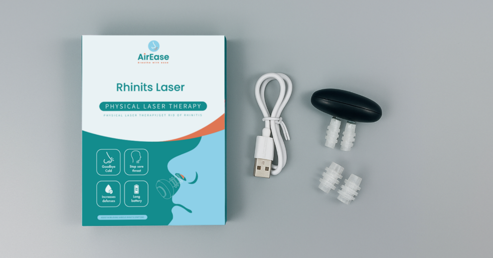 جهاز AirEase المتطور للعلاج بالضوء الأحمر - الحل النهائي لانسداد الأنف والحساسية.
